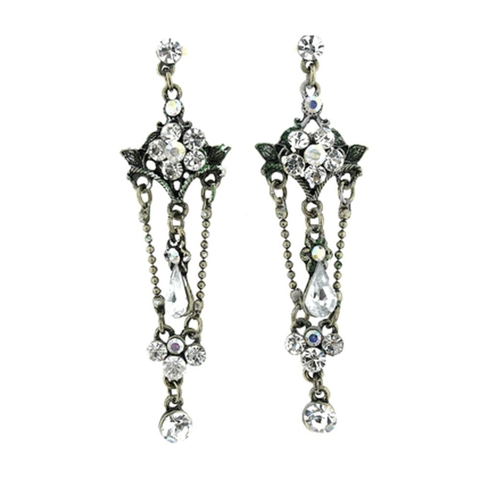 4" Rustic Victorian Earrings in Antique Gold/Crystals  - New w/Tags